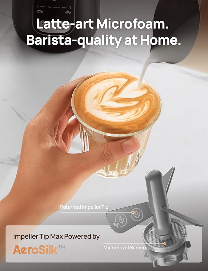 DREO 8-in-1 Milk Frother [Upgraded], Electric Stainless Steel Frother for Latte Art Microfoam and Coffee, 9oz/270ml Warm and Cold Foam Automatic Frothers, LED, Easy to Clean