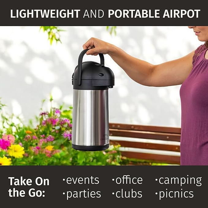 Thermal Coffee Carafe 74Oz, Keeps Drinks Hot for 12Hrs & Cold for 36Hrs, Insulated Stainless Steel Coffee Carafe for Hot Drinks, Easy One-Handed Dispensing for Office, Home, Party, Durable Tea Flask