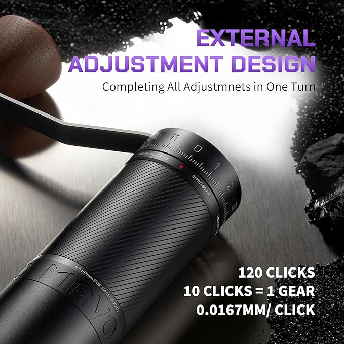 MAVO Manual Coffee Grinder, Phantox Pro Burr Coffee Grinder, Professional 45mm Stainless Steel Grinding Core, Capacity 30g, 120 Clicks Adjustment, Hand Coffee Grinder for Espresso, Pour Over, Black