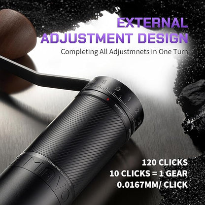 MAVO Manual Coffee Grinder, Phantox Pro Burr Coffee Grinder, Professional 45mm Stainless Steel Grinding Core, Capacity 30g, 120 Clicks Adjustment, Hand Coffee Grinder for Espresso, Pour Over, Silver