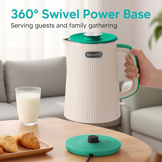 Nueve&Five 1.7L (57oz) Large Electric Kettle Perfect for 7+Cups of Tea and Coffee,2 quarts Double Wall Big Electric Tea Kettle,Auto Shut Off,1200W Hot Water Kettle Electric -Green