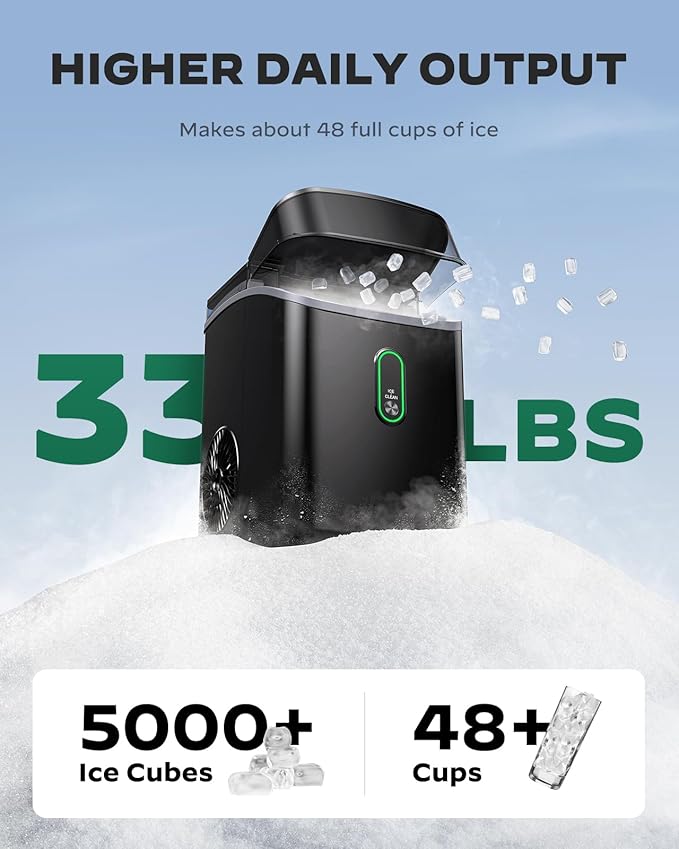 Silonn Nugget Ice Maker Countertop, WiFi Pebble Ice Machine with Soft Chewable Ice, Timer Function and Status Alerts with Silonn App, 33lbs/24H for Home, Kitchen, Office