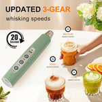 Load image into Gallery viewer, YUSWKO Granite Green Handheld Milk Frother Wand for Coffee, Rechargeable Electric Whisk with 3 Heads 3 Speeds Drink Mixer Coffee Frother For Latte, Cappuccino, Hot Chocolate, Egg
