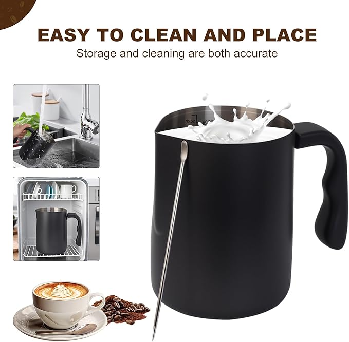 Milk Frothing Pitcher, 32OZ/1000ML Stainless Steel Coffee Frother Cup - Espresso Steaming Pitcher with Latte Art Pen for Barista-Style Coffee Making & Milk Frothing