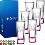 Load image into Gallery viewer, Personalized Shot Glasses Set of 6 Pink Bottom Custom 2 oz Cordial Shot Glass Initial and Name for Gifts, Weddings, Birthdays, Party, Event, Decorations
