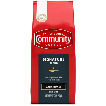 Community Coffee Signature Blend, 128 Ounces Ground Coffee, Dark Roast, 32 Ounce Bag (Pack of 4)