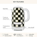 Load image into Gallery viewer, MACKENZIE-CHILDS Electric Kettle, Stainless-Steel Tea Kettle, Black-and-White Courtly Check