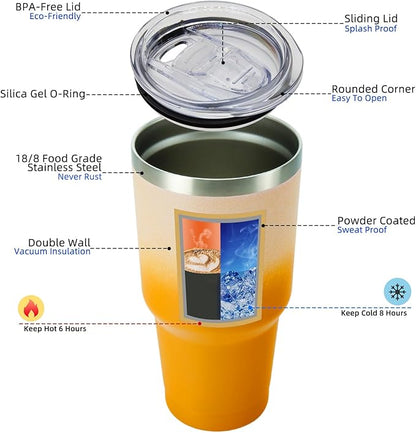 BJPKPK 30oz Stainless Steel Vacuum Insulated Tumbler Set Double Wall Travel Mug Coffee Cup with Metal Straws, Splashproof Lids,Coral