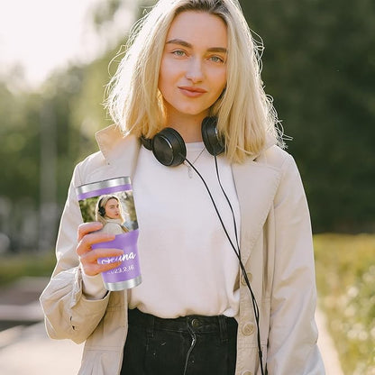 Personalized Tumbler with Pictures Text Name, Custom Double Wall Insulated Tumbler, Personalized Gifts for Women Men Friend, Birthday Christmas Gifts, 30oz Coffee Tumbler w/Lid (30oz UV)