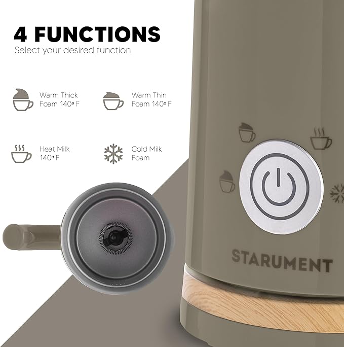 Starument Electric Milk Frother - Automatic Milk Foamer & Heater for Coffee, Latte, Cappuccino, Other Creamy Drinks - 4 Settings for Cold Foam, Airy Milk Foam, Dense Foam & Warm Milk - Easy to Use