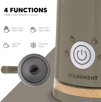 Starument Electric Milk Frother - Automatic Milk Foamer & Heater for Coffee, Latte, Cappuccino, Other Creamy Drinks - 4 Settings for Cold Foam, Airy Milk Foam, Dense Foam & Warm Milk - Easy to Use