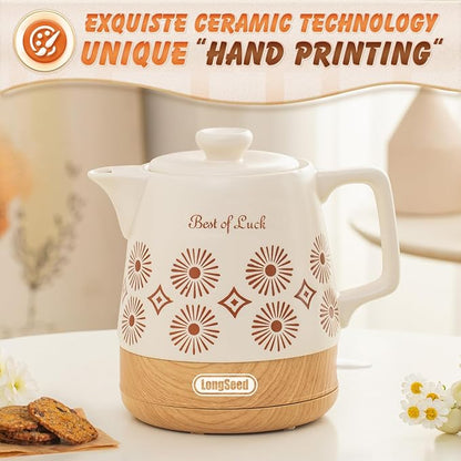 Ceramic Electric Kettle Pot 1.1 Quart, Boiling Water boiler, Teapot Automatic Shut-Off, BPA-Free, Rapid Boil For Coffee & Tea, Boil-Dry Protection, 1000W