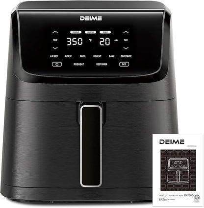 DEIME Air Fryer 7.2 QT 1700W Oilless Oven Healthy Cooker Air Fryers Large Capacity with 8 Presets, Visible Cooking Window, LCD Touch Screen, Customerizable Cooking, Non-Stick Basket (Black)