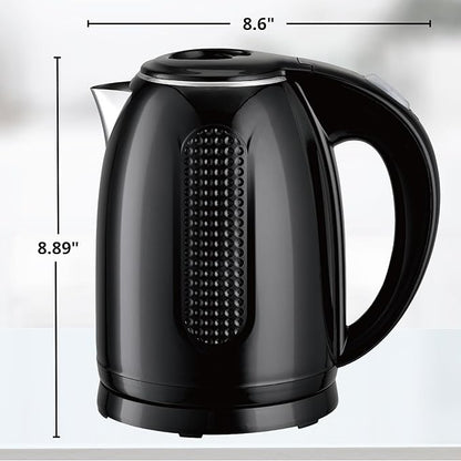 OVENTE Electric Kettle, 1.7L Double Wall Stainless Steel Insulated Water Boiler & Heater for Coffee or Tea, 1100W Fast Boiling with Auto Shut-Off, Boil-Dry Protection & Secure Locking Lid, Black KD64B