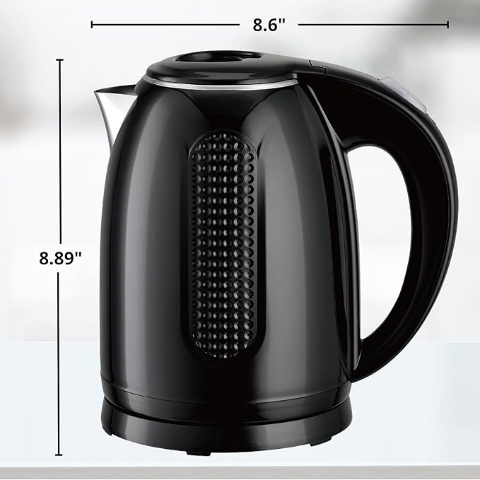 OVENTE Electric Kettle, 1.7L Double Wall Stainless Steel Insulated Water Boiler & Heater for Coffee or Tea, 1100W Fast Boiling with Auto Shut-Off, Boil-Dry Protection & Secure Locking Lid, Black KD64B