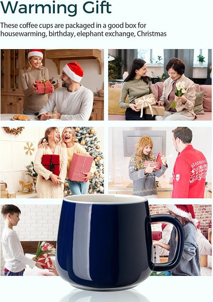 Teocera Ceramic Coffee Mug Set of 4-12 oz Coffee Mugs with Large Handles for Hot or Cold Drinks Like Latte, Cocoa, Tea or Juice - Smooth Ceramic, Dishwasher Safe, Navy