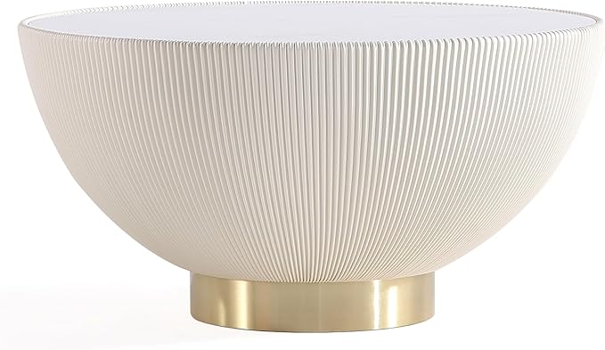 Manhattan Comfort Modern Anderson Coffee Table, 1.0 & 2.0 End Table, Upholstered in Cream Leatherette with Ceramic Faux Tabletop and Gold Metal Tabletop- Set of 3