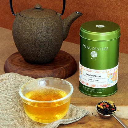 Palais des Thés - Organic Imperial Chai - Premium Black Tea, Cardamon & Pink Pepper - 3.5oz Loose Leaf Metal Gift Tin - Serves 17 cups
