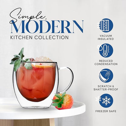 Kitchables Double Walled Glass Coffee Mugs Set of 4, 8oz - Insulated Glass Coffee Mugs for Cappuccino, Latte, Tea, Espresso - Latte Cup - Tazas Para Cafe