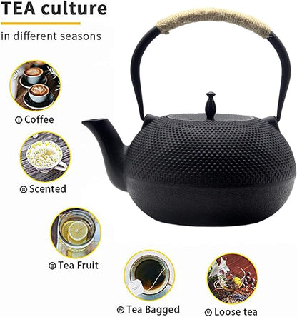 Big Cast Iron Teapot, Japanese Tetsubin Tea Kettle for Stovetop Safe, Cast Iron Tea Pot with Stainless Steel Infuser for Loose Tea and Enameled Interior(1800ml/60.9oz)
