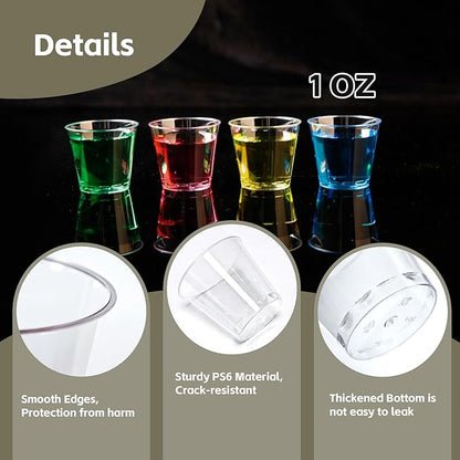 Shot Glasses, 500 Counts 1OZ. Disposable Plastic, Clear, Crack Proof, 1.0 Ounces, Modern Design for Parties