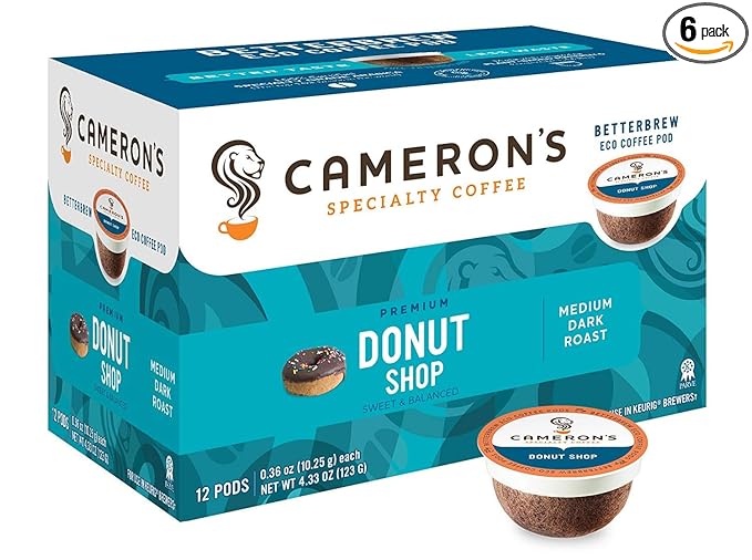 Cameron's Coffee Donut Shop Blend Single Serve Pods, 12 Count, 4.33 Ounce (Pack of 6)