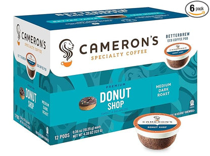 Cameron's Coffee Donut Shop Blend Single Serve Pods, 12 Count, 4.33 Ounce (Pack of 6)