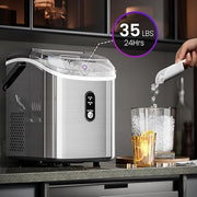 Kismile Nugget Ice Makers Countertop, Portable Sonic Ice Machine with Self-Cleaning/One-Click Operation for Home/Office(Silver)