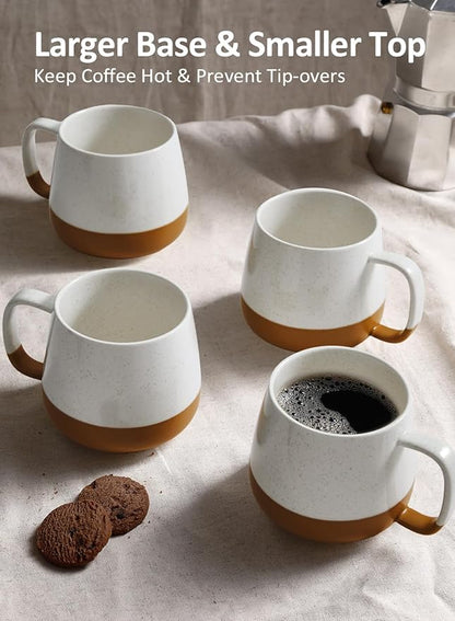 Teocera Ceramic Coffee Mug Set of 4-12 oz Coffee Mugs with Large Handles for Hot or Cold Drinks Like Latte, Cocoa, Tea or Juice - Smooth Ceramic, Dishwasher Safe, Beige