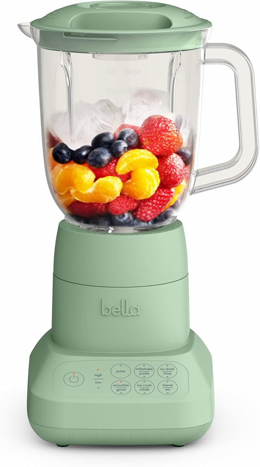 bella 10 Speed Countertop Blender, Juicer & Smoothie Maker, Fits-anywhere™ Kitchenware, Slim Flip & Store Design, Dishwasher Safe 48oz Capacity Pitcher & Lid, Stainless Steel Blade, 450 Watt, Seaglass