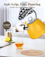 Load image into Gallery viewer, Harriet Tea Kettle Stovetop, 2.5 QT Whistling Stainless Steel Teapot, 3-Layer Base, Unique Ergonomic Handle, Includes Pot Holder &amp; Mat, Electric/Induction/Gas Stovetops Applicable, Yellow