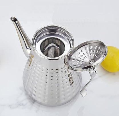 SANQIAHOME 1.8L(60oz) Stainless Steel Hammer Patterned Teapot With Removeable Infuser,Loose leaf cover,Silver