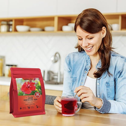FullChea - Hibiscus Tea Bags, 50 Teabags, 2g/bag - Premium Hibiscus Flower Tea Bag - Cultivated From Nigeria - Non-GMO - Caffeine-free - Rich in Antioxidants & Support Digestion