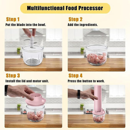 Cordless Hand Mixer with Whisk and Forther Wand,Electric Whisk, Milk Frother,Coffee Frother, Whisks for Cooking,Handheld Frother,Food Chopper, Baby Food Maker,4-Speed, 10Oz