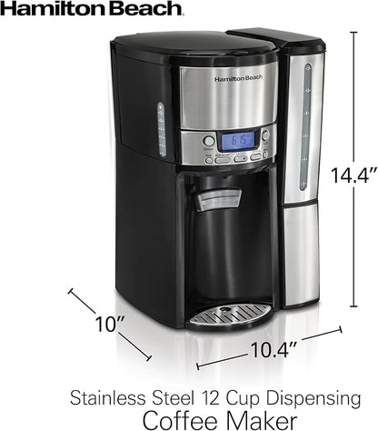 Hamilton Beach One Press Programmable Dispensing 12 Cup Coffee Maker with Internal Coffee Pot, Stays Warm and Fresh for Hours, 60 oz. Removable Reservoir, Black & Stainless Steel (47950)