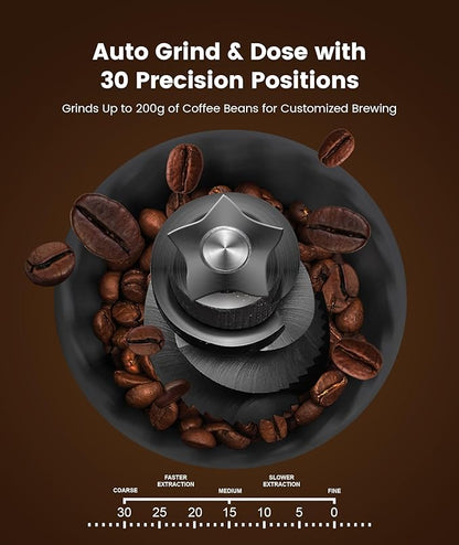 (2025 Upgrade) 20 Bar Espresso Machine with Built-in Anti-Clog Coffee Grinder, Expresso Coffee Machines with Milk Steam Wand/Frother/Tamping Tools,Espresso Maker with Grinder for Lattes, Cappuccinos