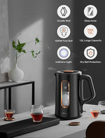 Load image into Gallery viewer, OFFACY Electric Kettle, Double Wall Glass Inner, Hot Water Boiler Heater Pot, 1.5-Liter, 1200 Watts for Fast Boiling, 53oz BPA Free, Glossy Black