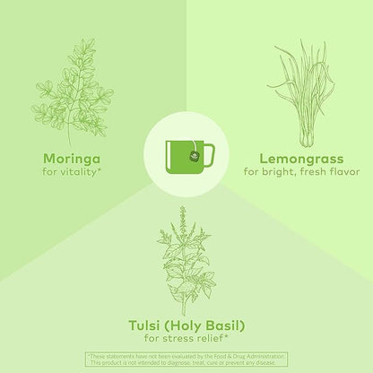 ORGANIC INDIA Tulsi Moringa Tea Bags - Holy Basil, Lemongrass, Moringa Leaves, Stress Relieving & Nourishing, Immune Support Tea, Vegan, Certified Organic, Caffeine-Free - 18 Infusion Bags, 6 Pack