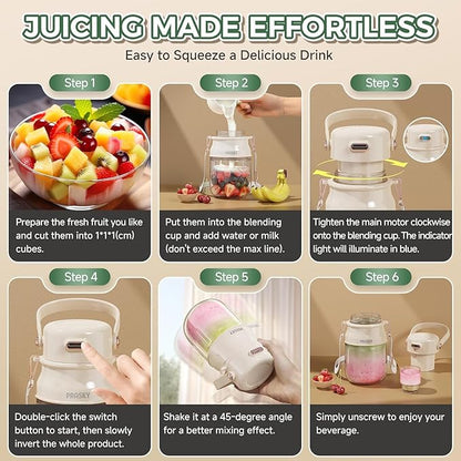 Portable Blender, Prasky Personal Blenders for Shakes and Smoothies with 27oz Cup, Lid and Shoulder Strap, Type-C USB Rechargeable, Personal Size Blenders BPA-free for Travel/Kitchen (Creamy Ivory)