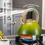 Load image into Gallery viewer, MARSKITOP Whistling Tea Kettle for Stove Top, 2.6 Quart Teapot for Stovetop, Stainless Steel Tea Pot for Stove with Wood Pattern Handle, Light Green