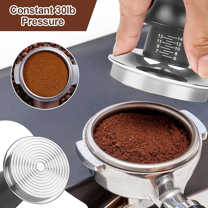 53mm Espresso Tamper Set - Dual-Spring Calibrated Coffee Tamper, 8-Needle WDT Tool Espresso Distribution Tool, Magnetic Aluminum Dosing Funnel, Reusable Puck Screen, Fit for 53mm Portafilters