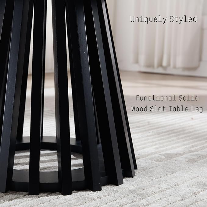 DUOMAY Modern Round Coffee Table with Unique Geometric Base, Sleek Black Wood Accent Table for Living Room, Office, Lounge, Black