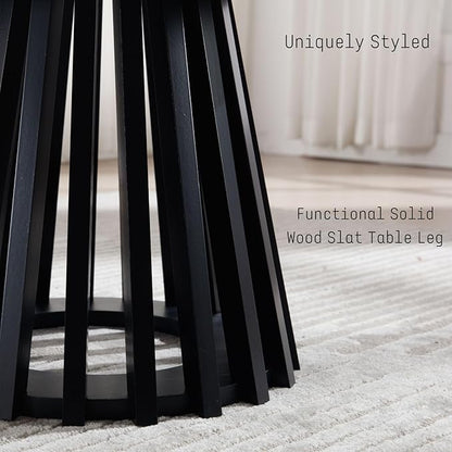 DUOMAY Modern Round Coffee Table with Unique Geometric Base, Sleek Black Wood Accent Table for Living Room, Office, Lounge, Black