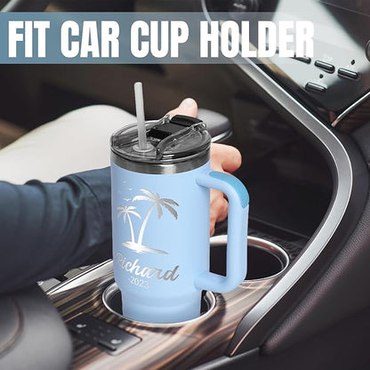 Personalized Tumbler with Pictures Text Name, Custom Double Wall Insulated Tumbler, 20oz Coffee Tumbler with lid and straw, Personalized Birthday Gifts for Women Men Friend Christmas (40oz Engraved)