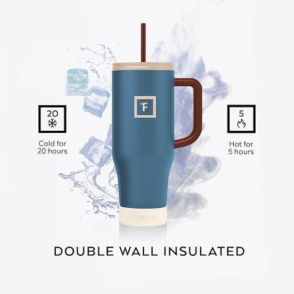 IRON °FLASK Co-Pilot Insulated Mug w/Boot, Straw & Flip Cap Lids - Cup Holder Bottle for Hot, Cold Drink - Leak-Proof - Water, Coffee Portable Travel Mug - Azure Mist, 40 Oz