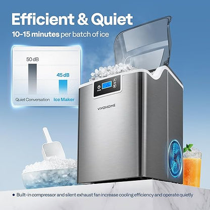 VIVOHOME Nugget Ice Maker Countertop, Pebble Ice Maker Machine with 44lbs/Day, Portable Soft Chewable Ice Maker with Self-Cleaning, Scoop, 10PCs Ice Bags for Home, Kitchen, Camping, RVs