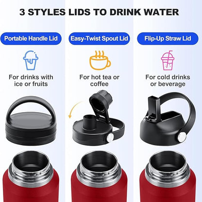 SENDESTAR 40oz Water Bottle Wide Mouth Stainless Steel Vacuum Insulated Double Wall with 2 Straw Lids Fit in Any Car Cup Holder