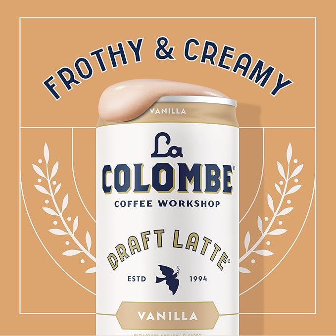 La Colombe Coffee, Vanilla Draft Latte, 11 fl oz Cans (Pack of 12), Coffeehouse Quality Cold Brew, Specialty Grade Coffee Beans, Ready-to-Drink On-the-Go