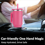 Load image into Gallery viewer, WETOWETO 40oz Tumbler with Handle | Insulated Stainless Steel Travel Mug | 34Hrs Cold &amp; 10Hrs Hot Retention | 100% Leakproof Lid &amp; Straw | Dishwasher Safe + Car Cup Holder Fit (Bright Pink)