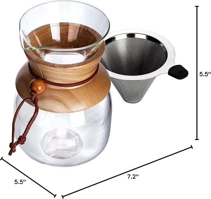 AGOGO Pour Over Coffeemaker Dripper with 304 Stainless Steel Filters Carafe High Capacity 10 Cup